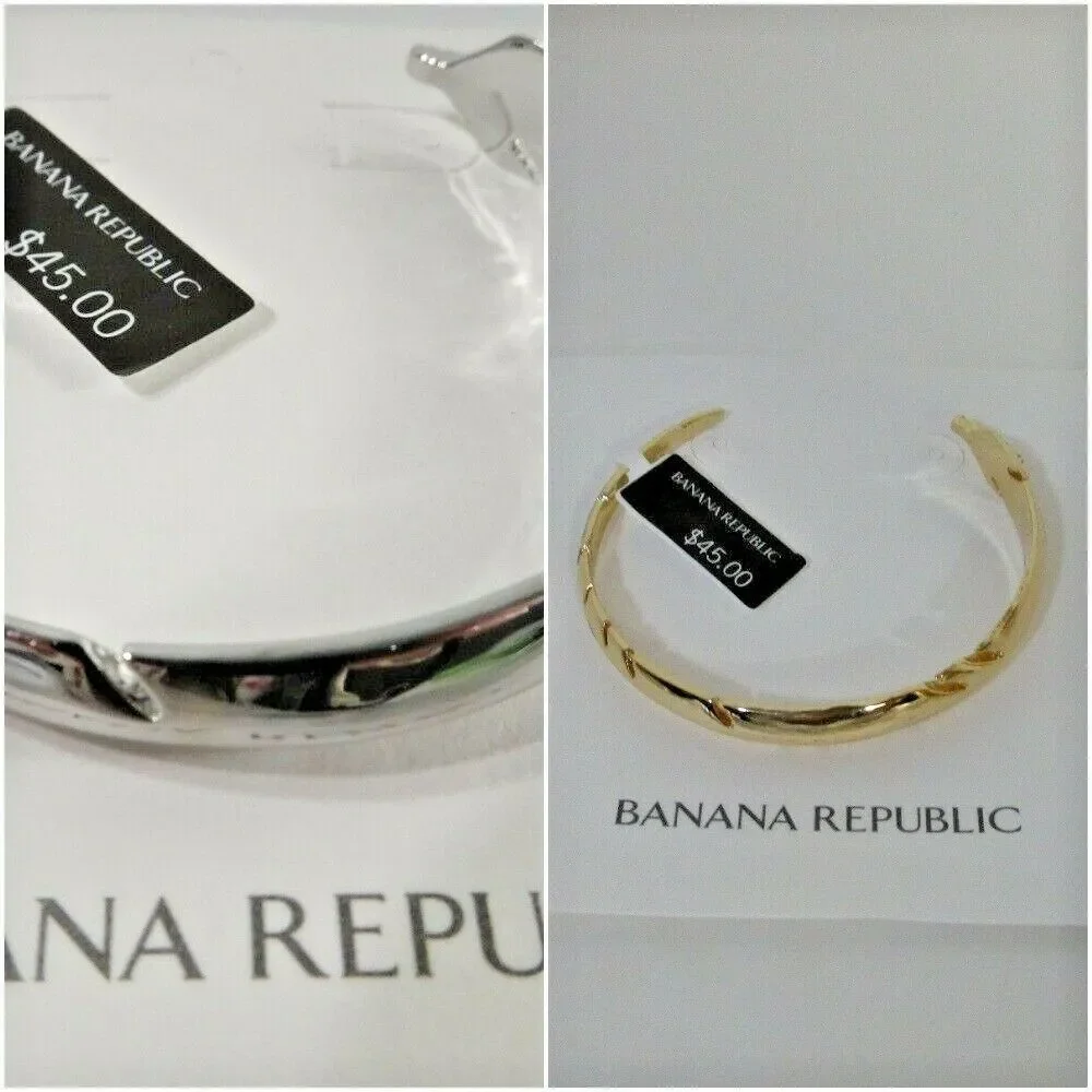 Banana Republic Women's Etched Thin Cuff Bracelet Silver Gold Set of 2 NWT 45 EA